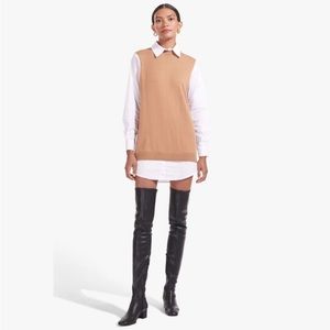Staud Fern Detachable Collar Long Sleeve Mixed Media Tan Sweater Dress